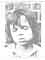 Black and white photo-etching of a young, white boy with his eyes closed, aged around 5 years-old, with mid-length, dark hair. 